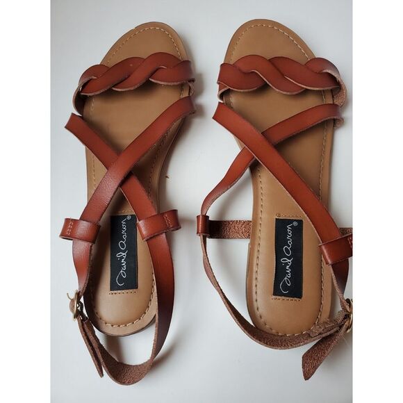 Women's brown‎ crisscross sandals size 9.5 brand is David Aaron - Picture 2 of 5